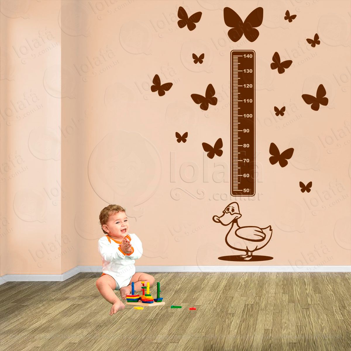 pato e borboletas adesivo régua de crescimento infantil, medidor de altura para quarto, porta e parede - mod:876