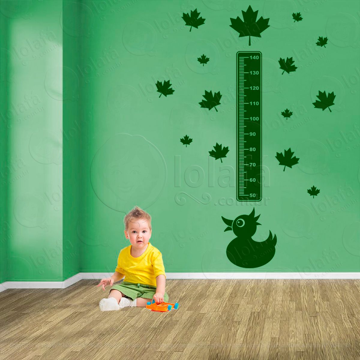 pato e folhas adesivo régua de crescimento infantil, medidor de altura para quarto, porta e parede - mod:877