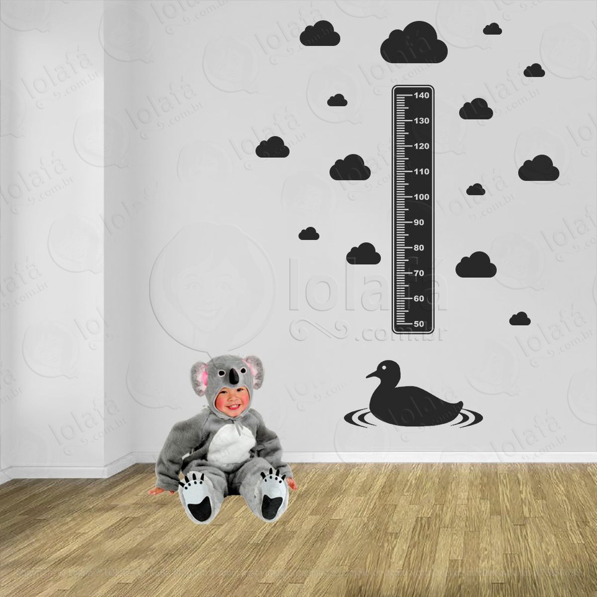 pato e nuvens adesivo régua de crescimento infantil, medidor de altura para quarto, porta e parede - mod:878