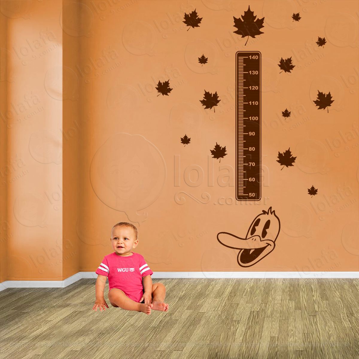 pato e folhas adesivo régua de crescimento infantil, medidor de altura para quarto, porta e parede - mod:880