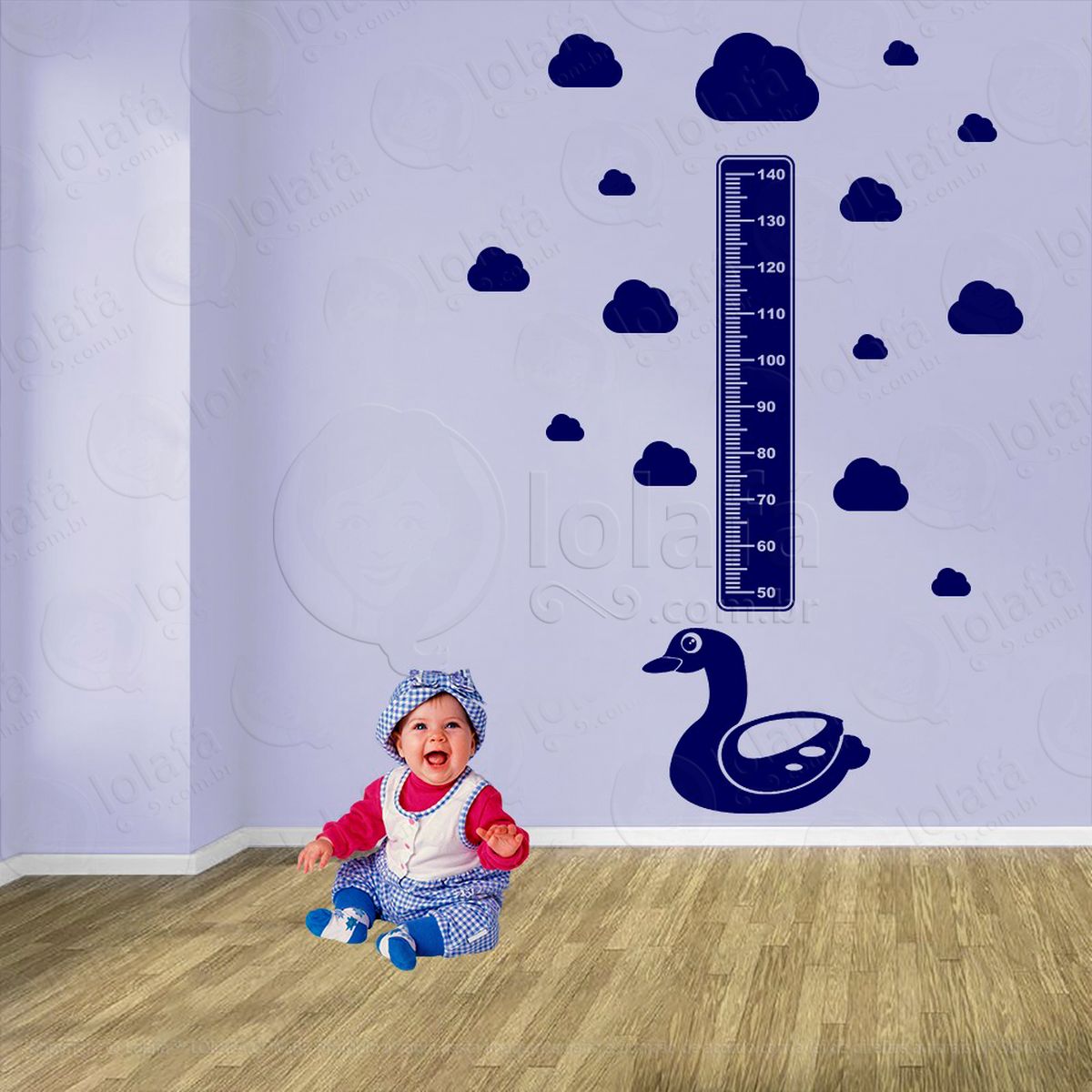 pato e nuvens adesivo régua de crescimento infantil, medidor de altura para quarto, porta e parede - mod:881