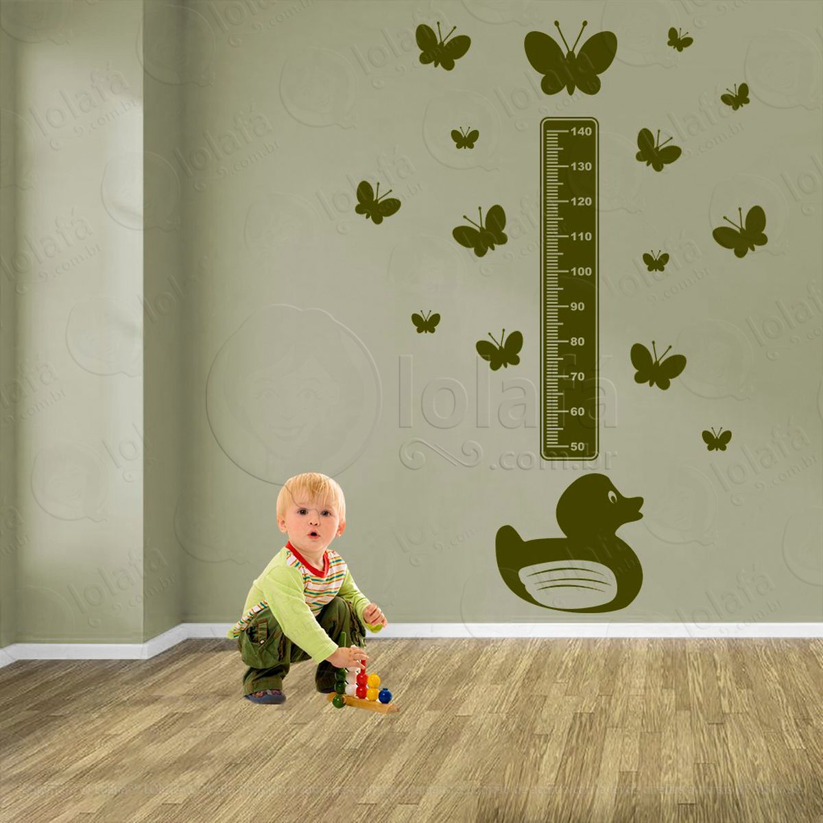 pato e borboletas adesivo régua de crescimento infantil, medidor de altura para quarto, porta e parede - mod:882