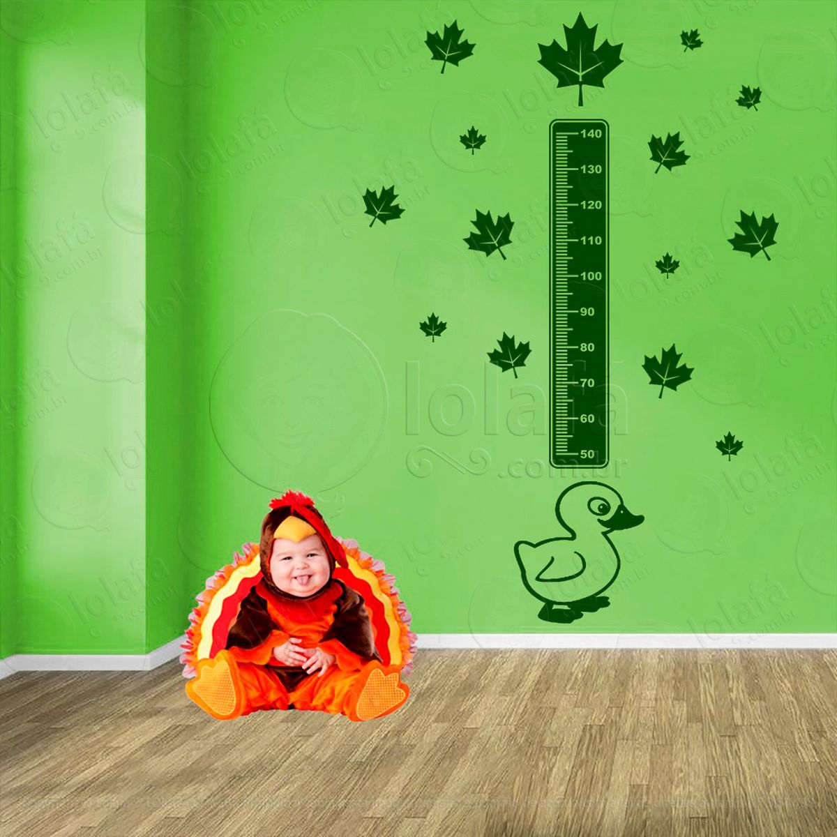 pato e folhas adesivo régua de crescimento infantil, medidor de altura para quarto, porta e parede - mod:883