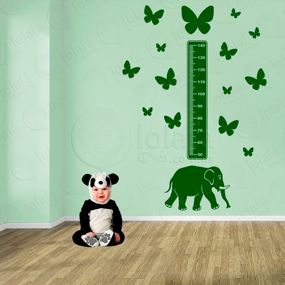 elefante e borboletas adesivo régua de crescimento infantil, medidor de altura para quarto, porta e parede - mod:884