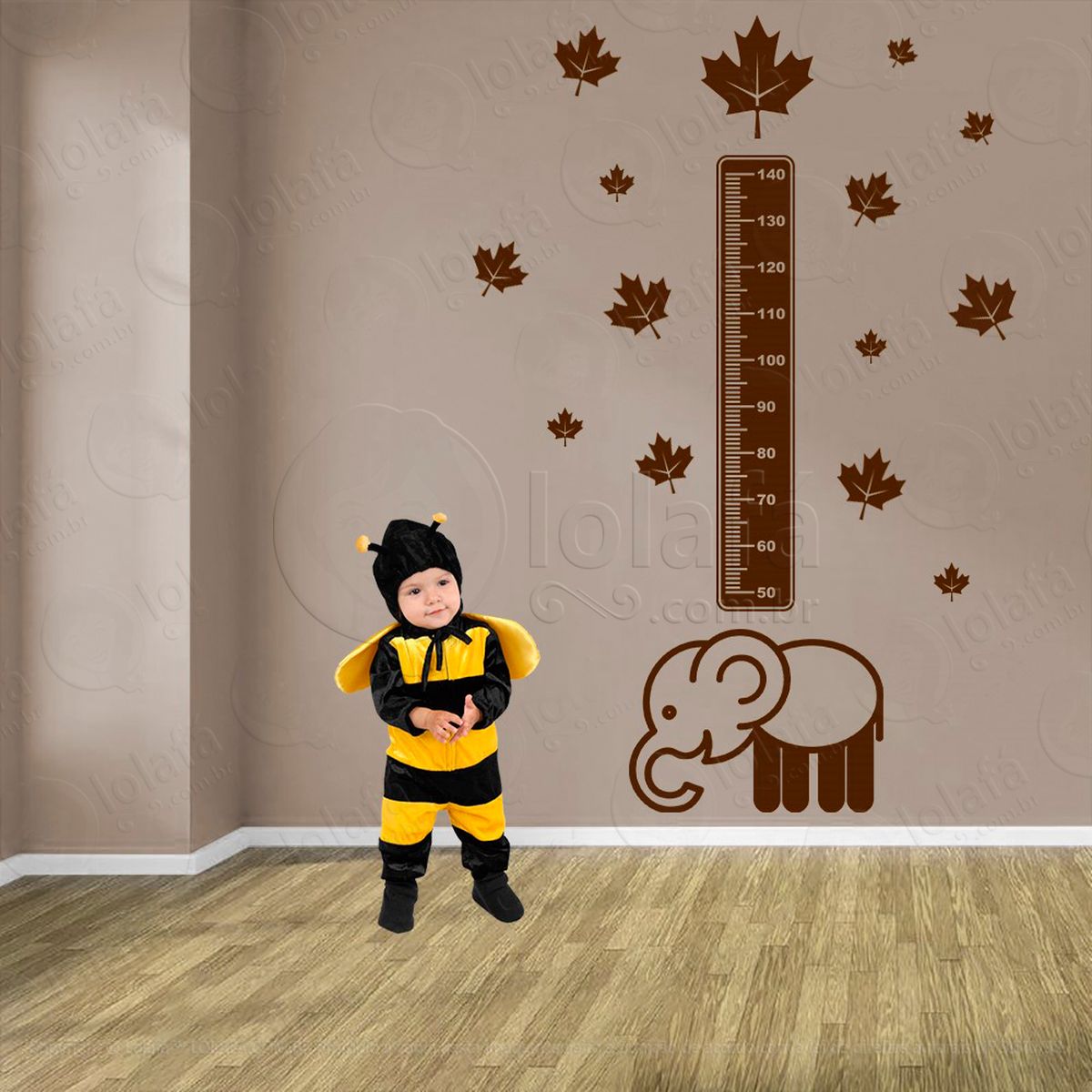 elefante e folhas adesivo régua de crescimento infantil, medidor de altura para quarto, porta e parede - mod:893