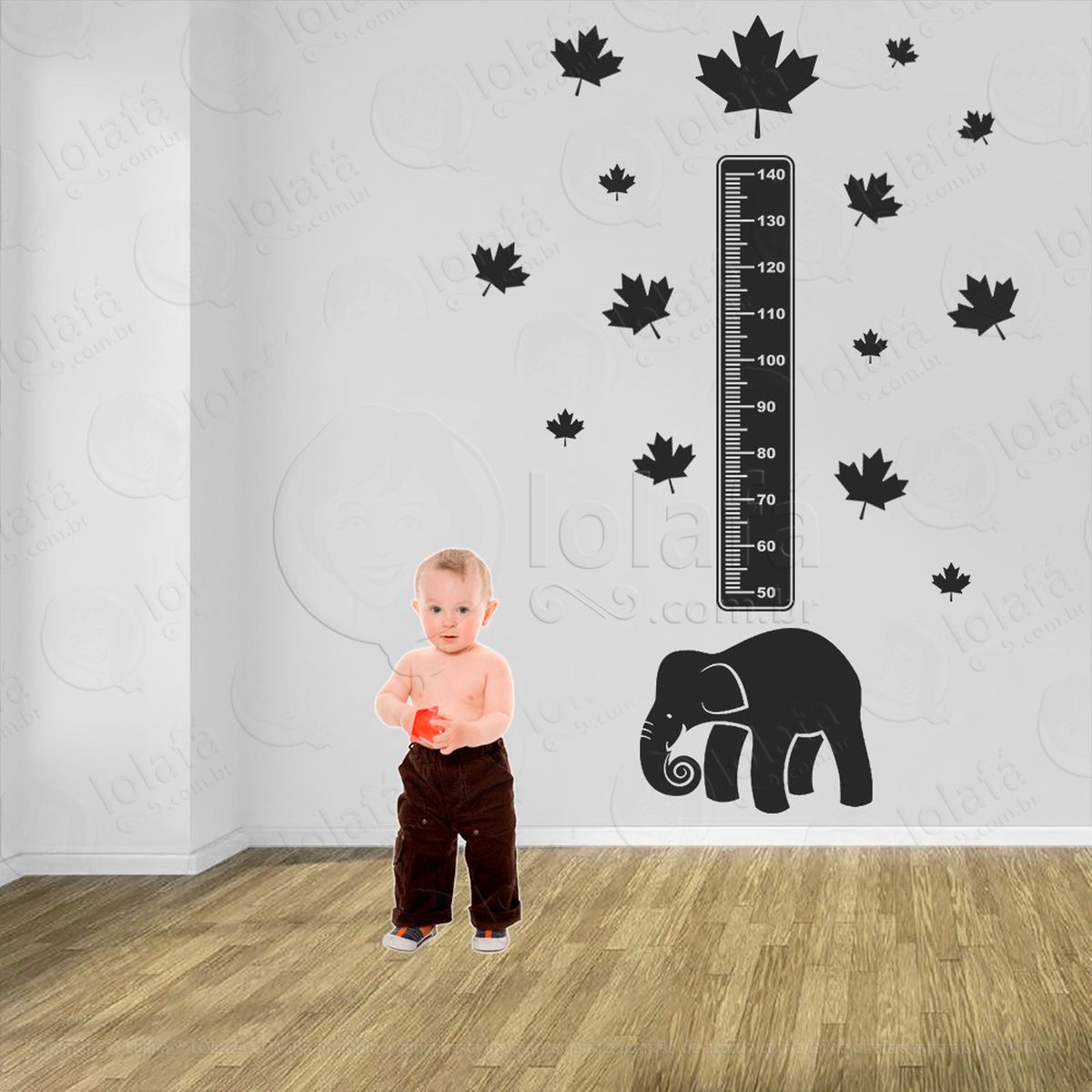elefante e folhas adesivo régua de crescimento infantil, medidor de altura para quarto, porta e parede - mod:909