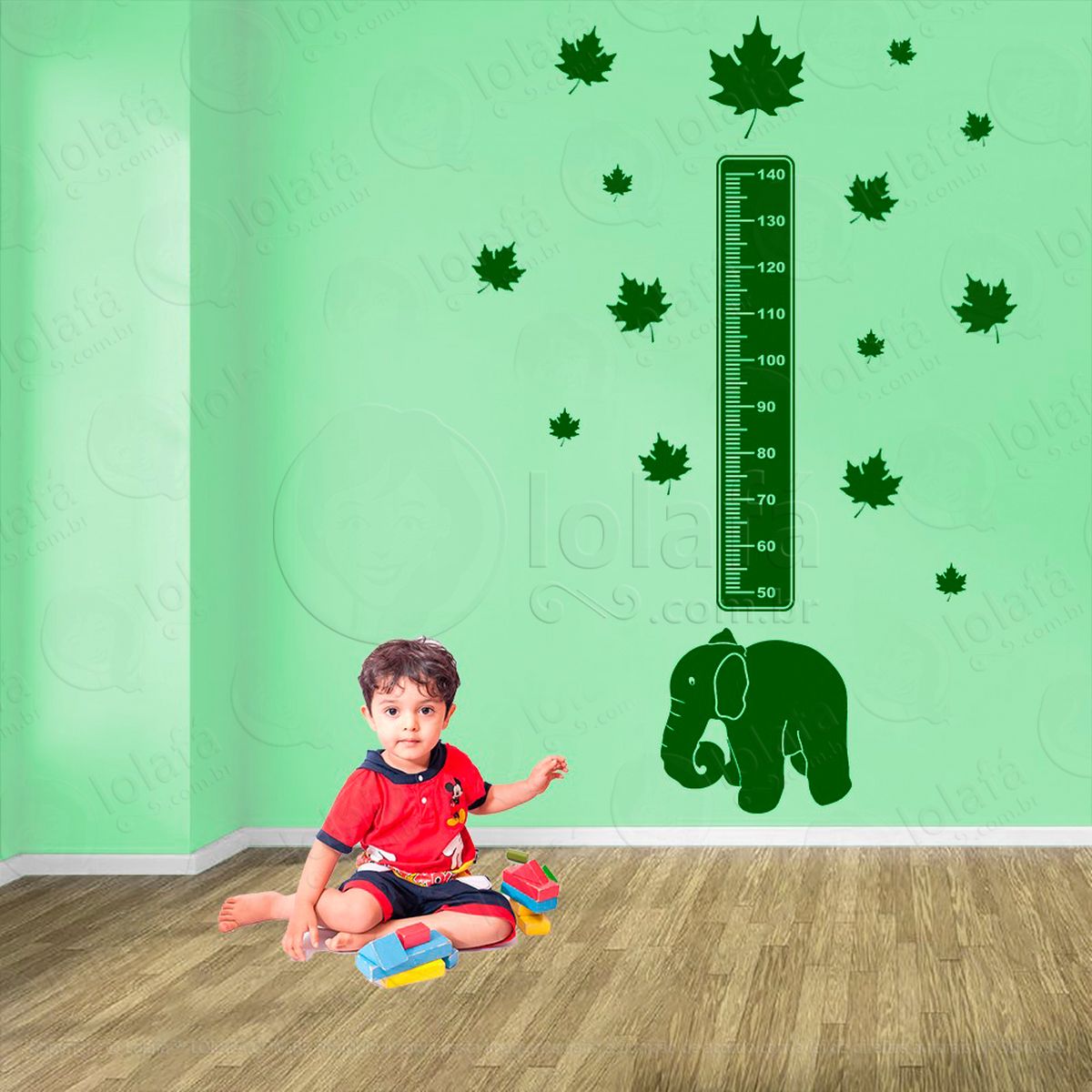elefante e folhas adesivo régua de crescimento infantil, medidor de altura para quarto, porta e parede - mod:913