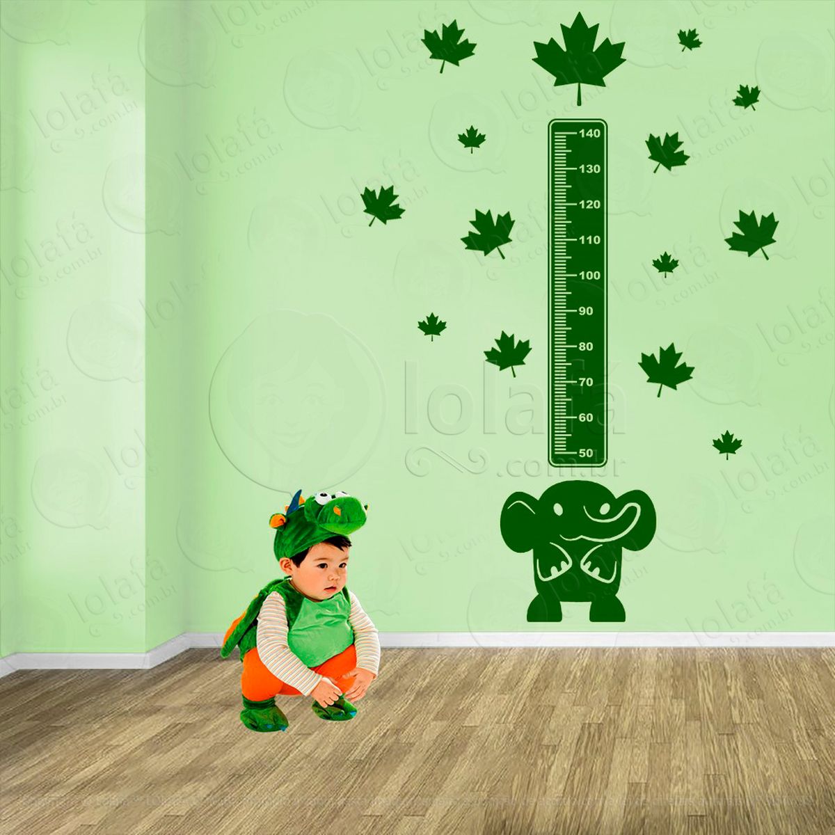 elefante e folhas adesivo régua de crescimento infantil, medidor de altura para quarto, porta e parede - mod:921