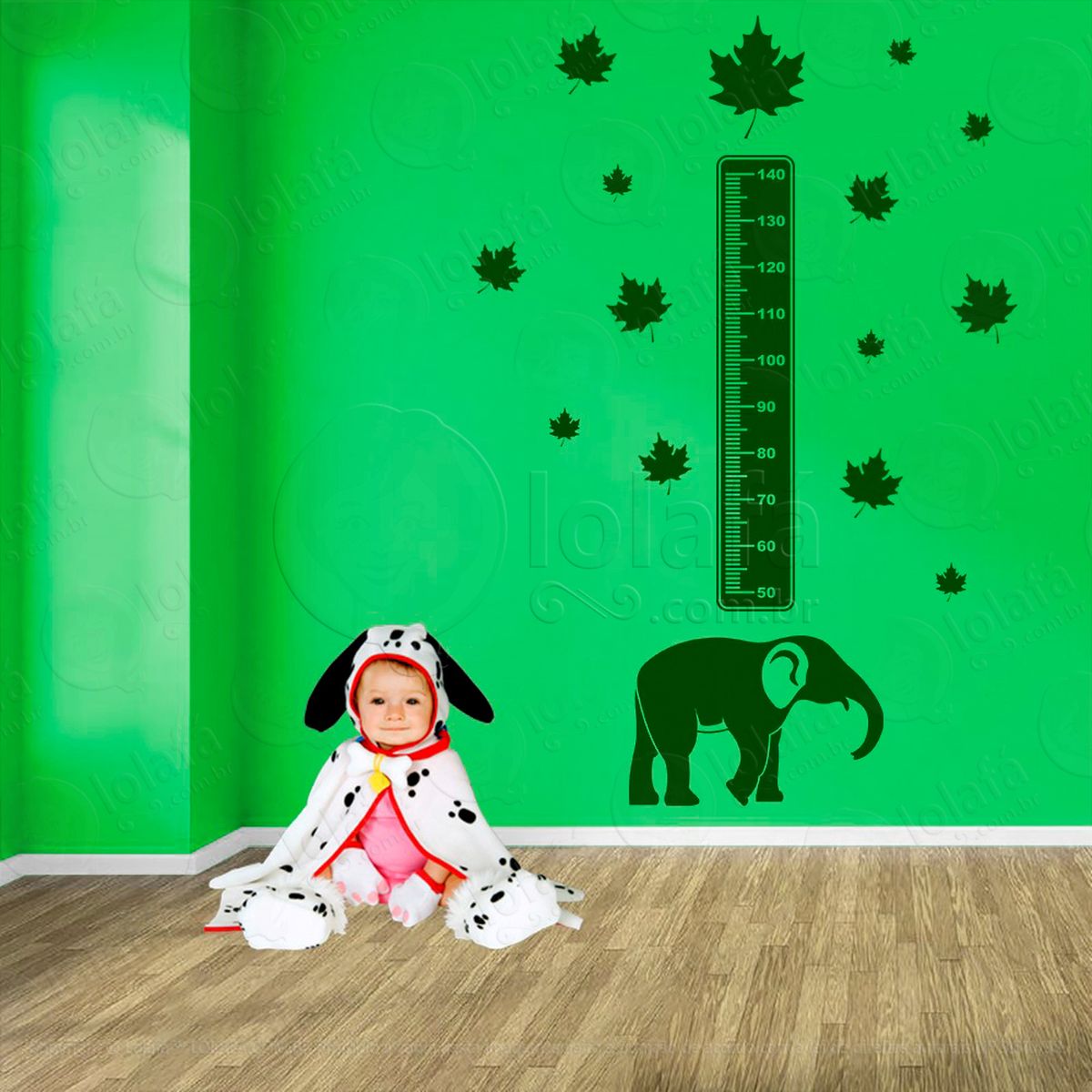elefante e folhas adesivo régua de crescimento infantil, medidor de altura para quarto, porta e parede - mod:925