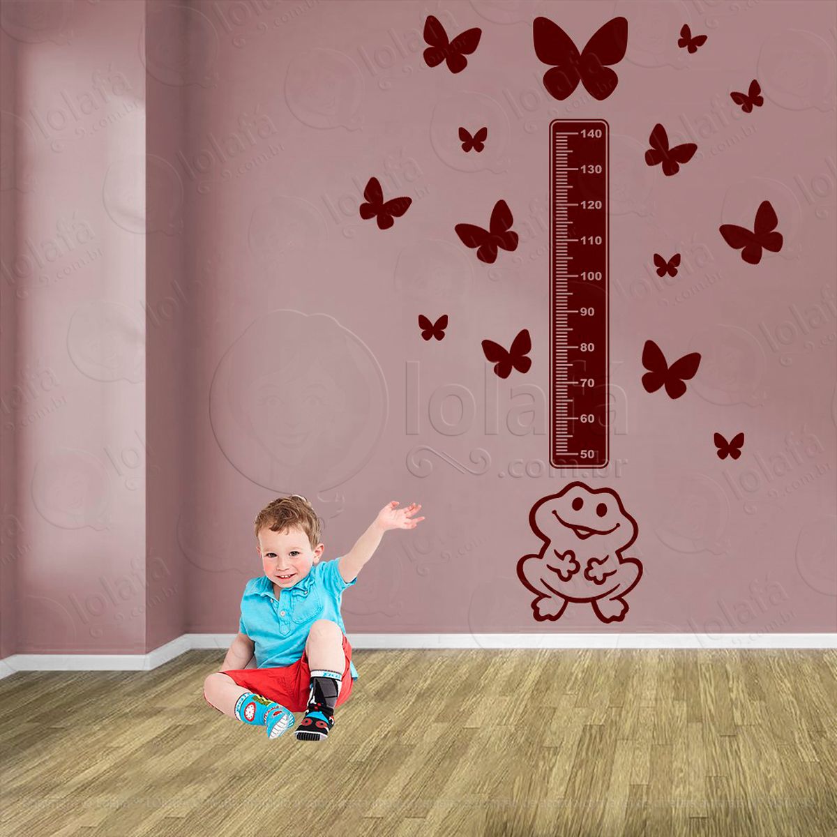 sapo e borboletas adesivo régua de crescimento infantil, medidor de altura para quarto, porta e parede - mod:928