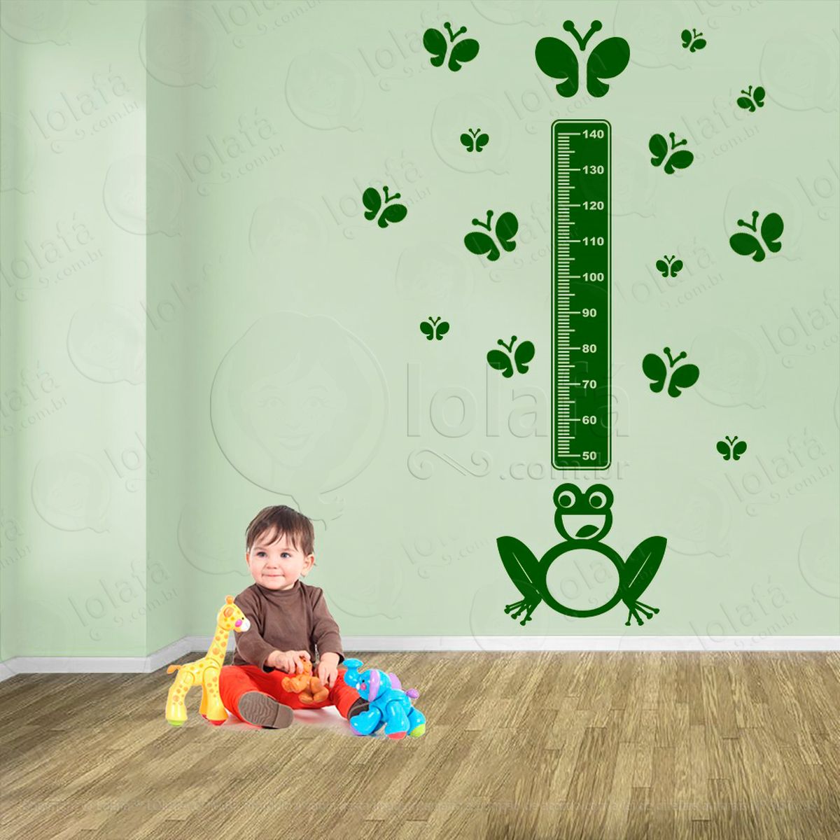 sapo e borboletas adesivo régua de crescimento infantil, medidor de altura para quarto, porta e parede - mod:932
