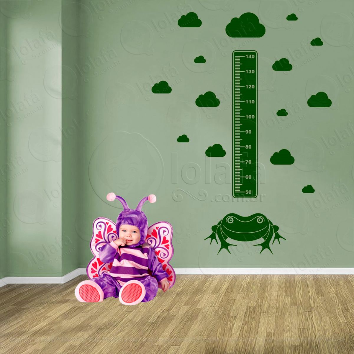 sapo e nuvens adesivo régua de crescimento infantil, medidor de altura para quarto, porta e parede - mod:935