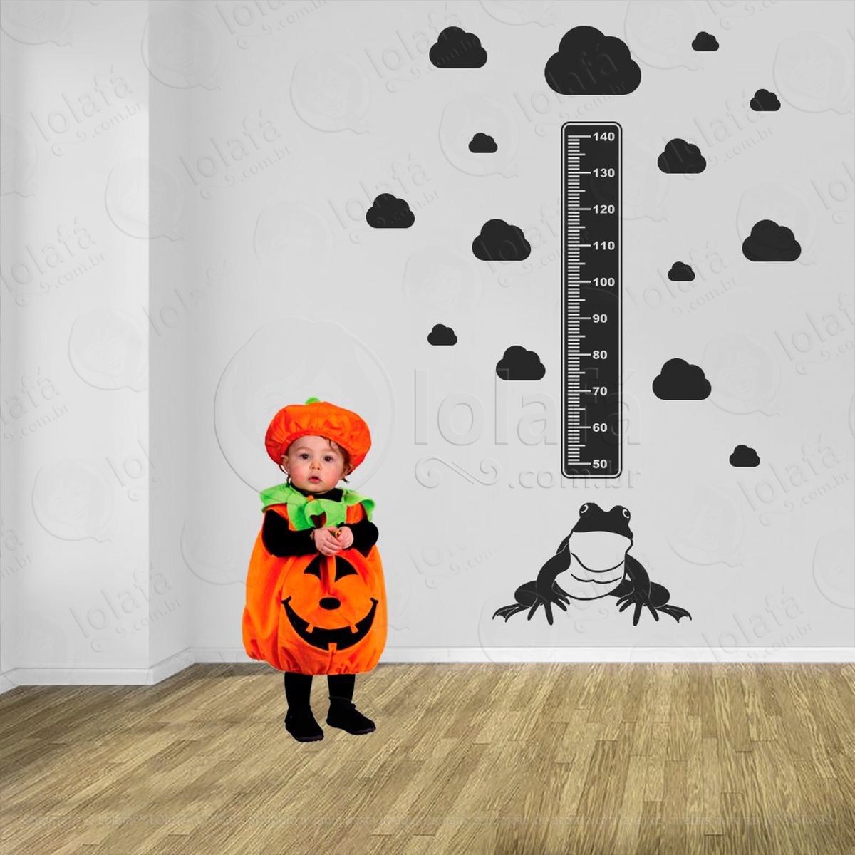 sapo e nuvens adesivo régua de crescimento infantil, medidor de altura para quarto, porta e parede - mod:939