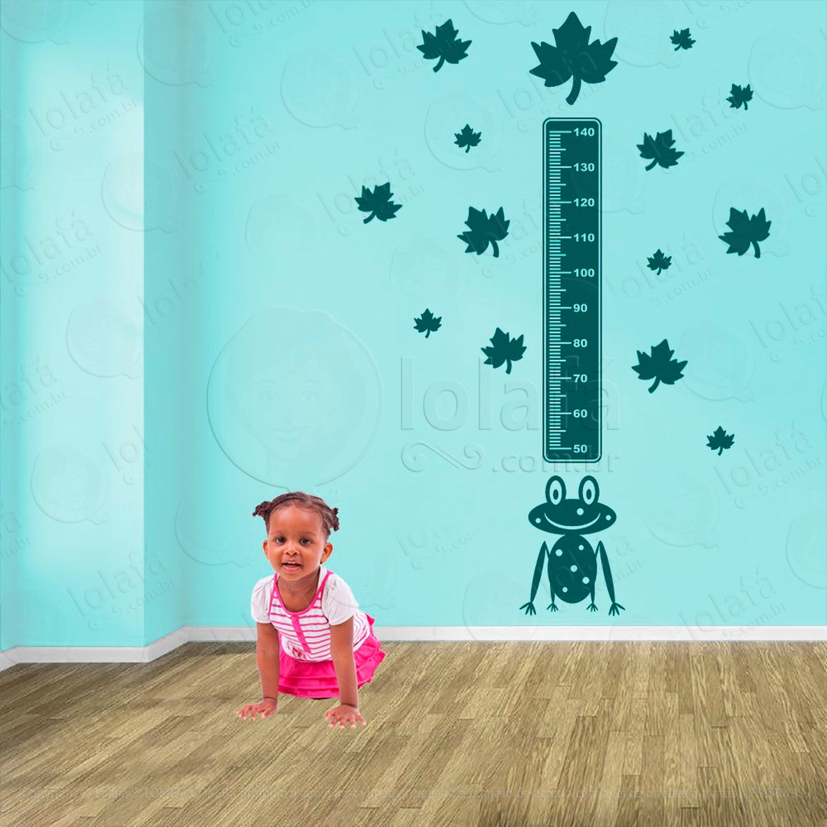 sapo e folhas adesivo régua de crescimento infantil, medidor de altura para quarto, porta e parede - mod:941