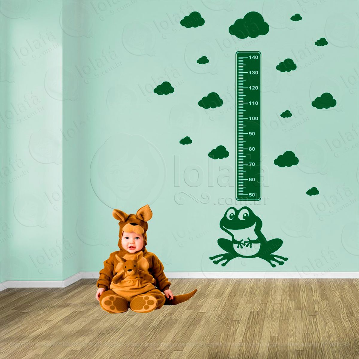 sapo e nuvens adesivo régua de crescimento infantil, medidor de altura para quarto, porta e parede - mod:943