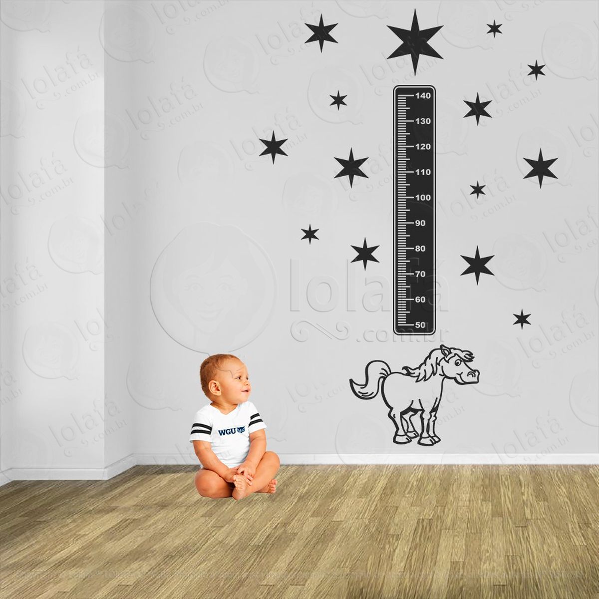 cavalo e estrelas adesivo régua de crescimento infantil, medidor de altura para quarto, porta e parede - mod:959