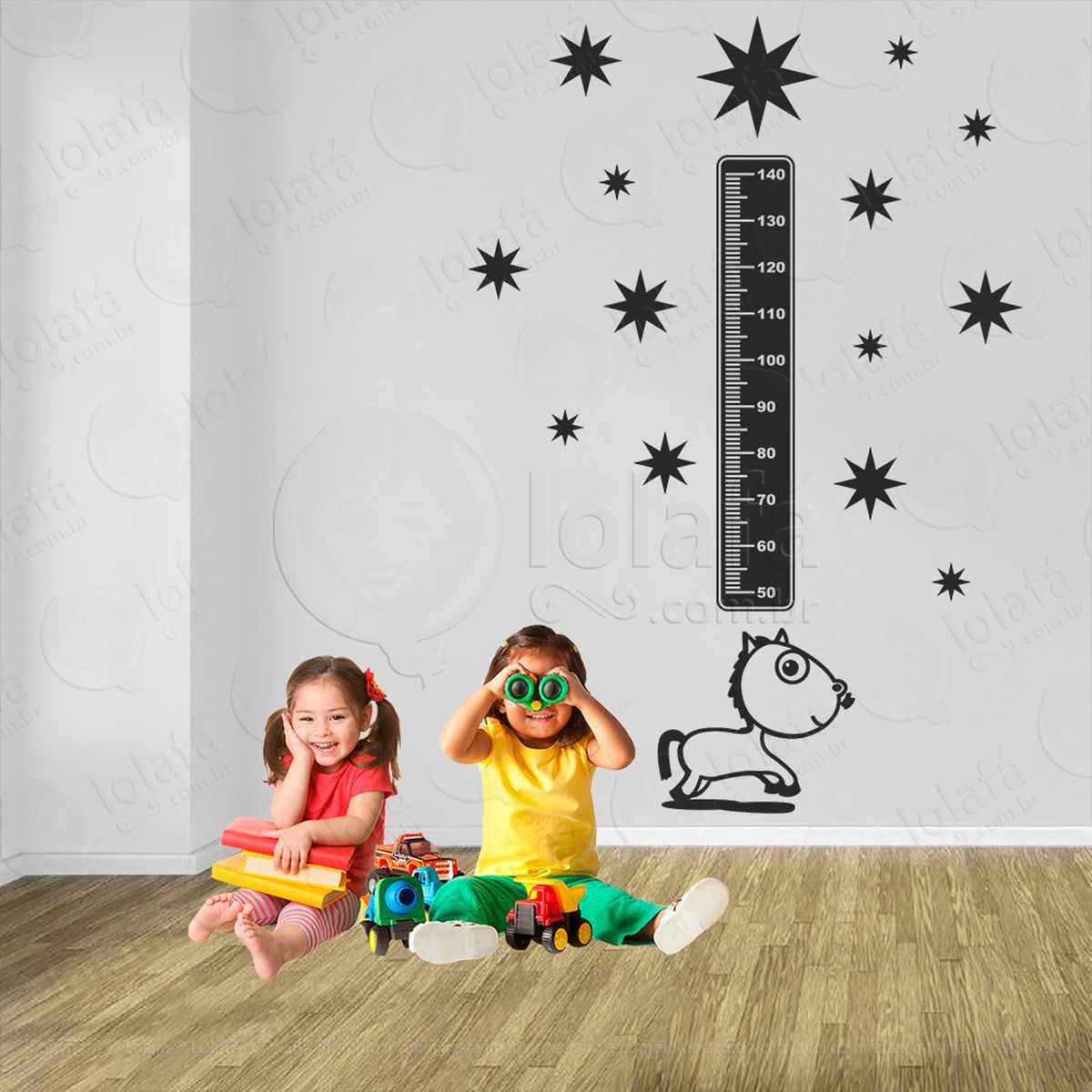 cavalo e estrelas adesivo régua de crescimento infantil, medidor de altura para quarto, porta e parede - mod:962