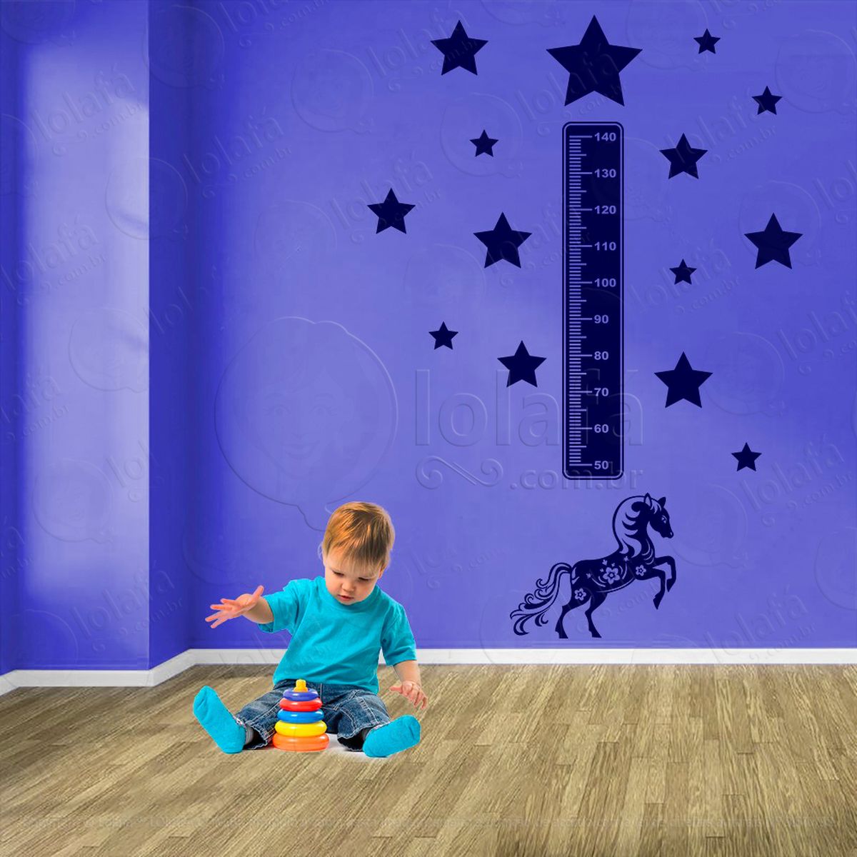 cavalo e estrelas adesivo régua de crescimento infantil, medidor de altura para quarto, porta e parede - mod:965