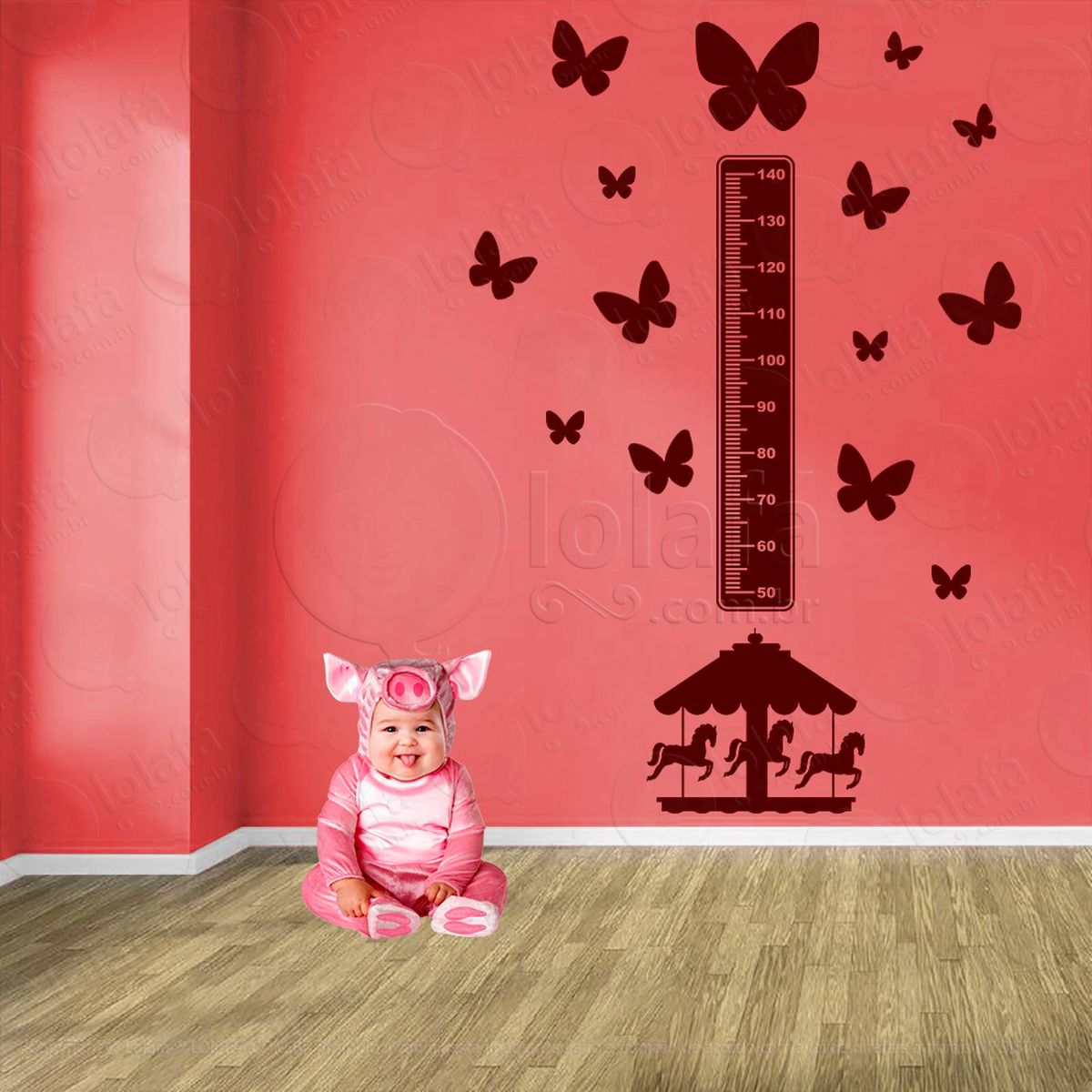 cavalo e borboletas adesivo régua de crescimento infantil, medidor de altura para quarto, porta e parede - mod:972