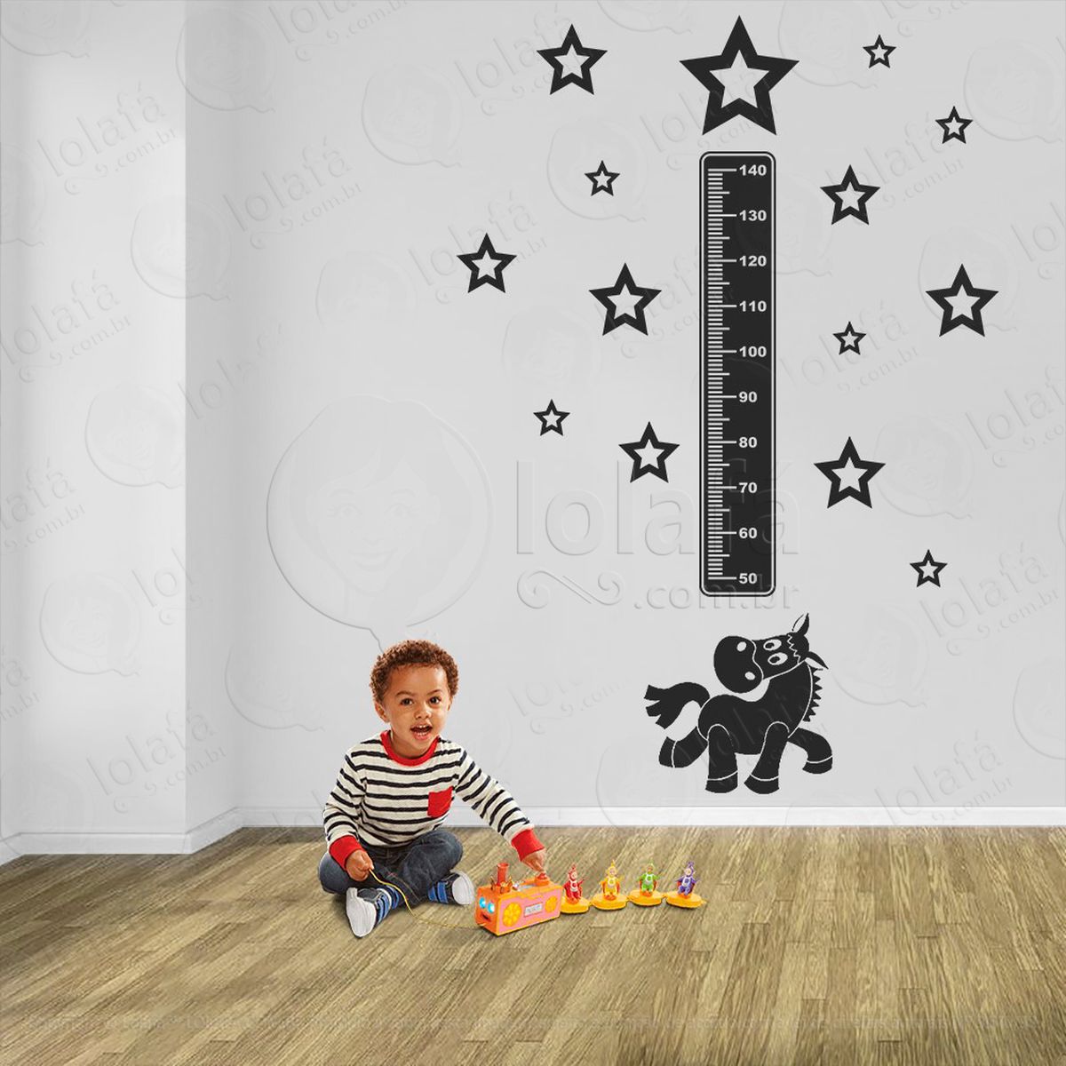 cavalo e estrelas adesivo régua de crescimento infantil, medidor de altura para quarto, porta e parede - mod:974