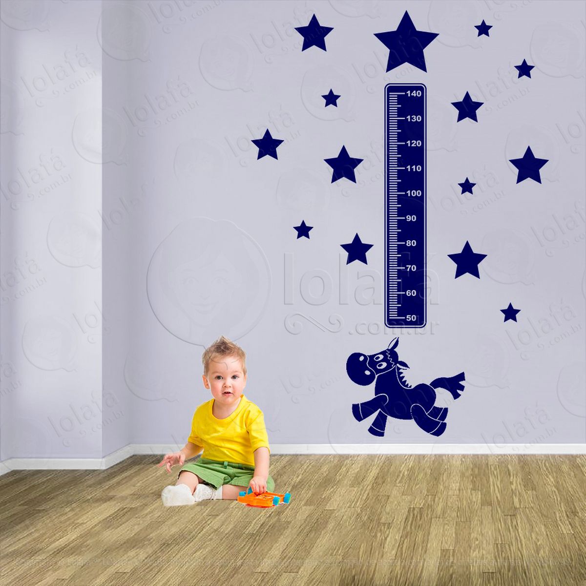 cavalo e estrelas adesivo régua de crescimento infantil, medidor de altura para quarto, porta e parede - mod:977