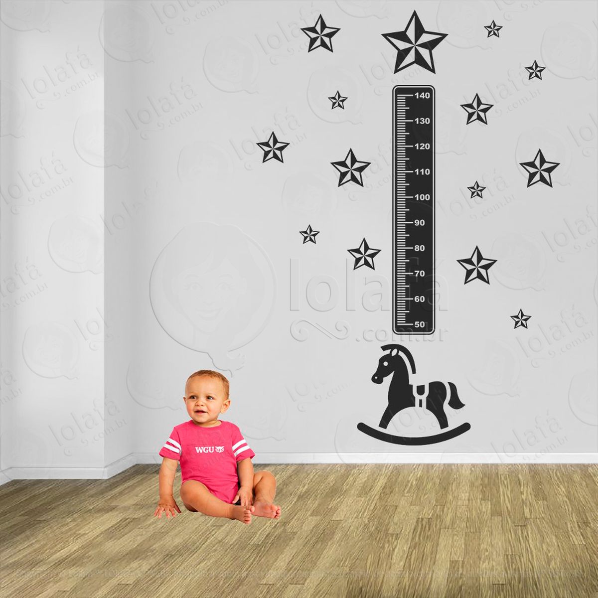 cavalo e estrelas adesivo régua de crescimento infantil, medidor de altura para quarto, porta e parede - mod:980