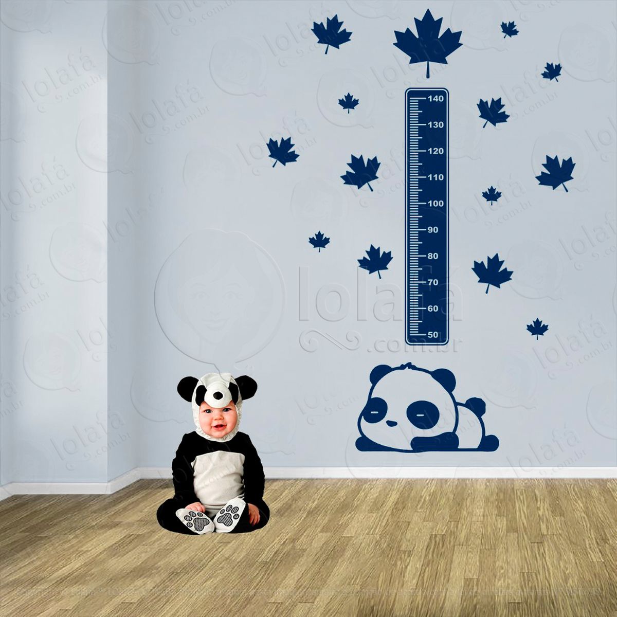 urso panda e folhas adesivo régua de crescimento infantil, medidor de altura para quarto, porta e parede - mod:984