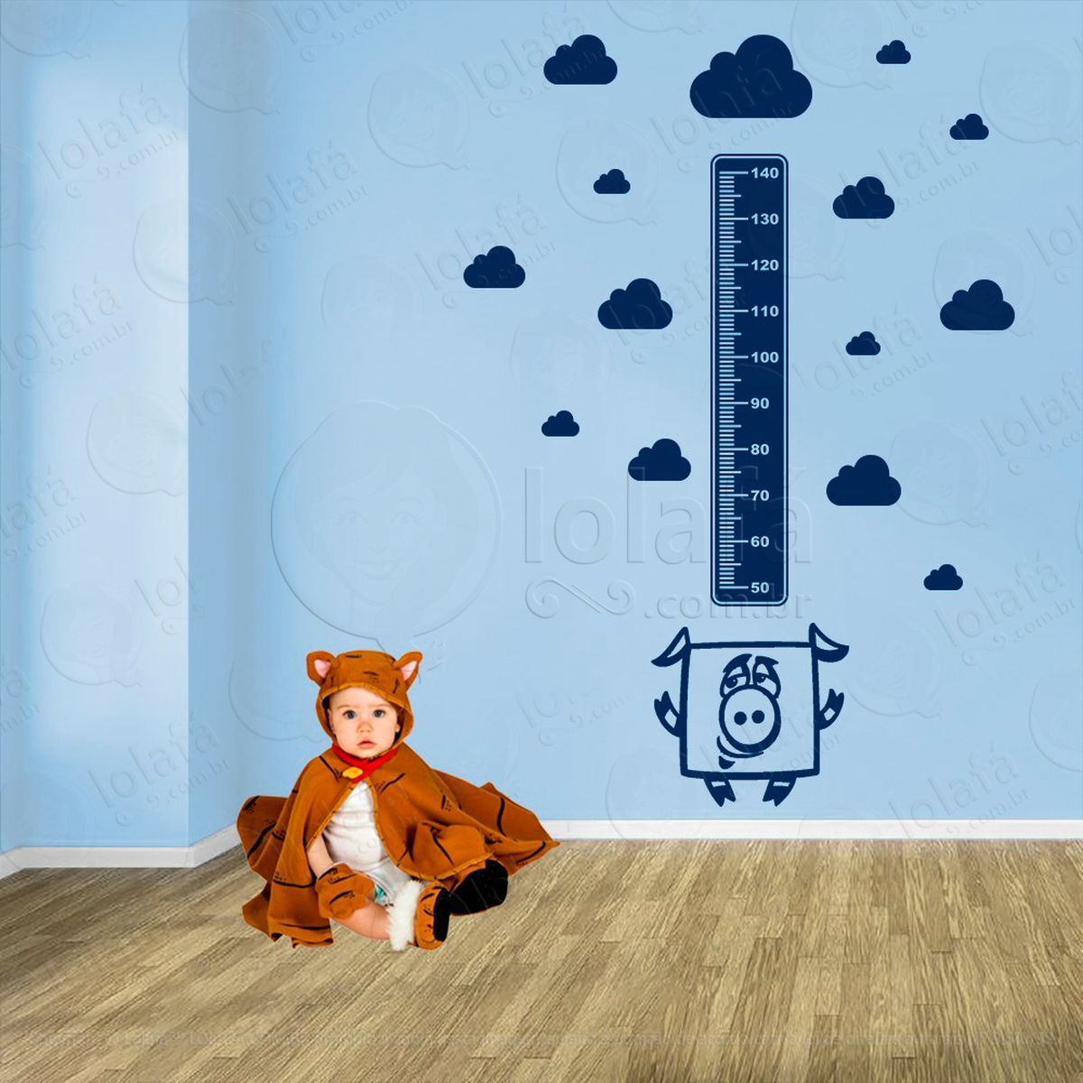 porco e nuvens adesivo régua de crescimento infantil, medidor de altura para quarto, porta e parede - mod:1016