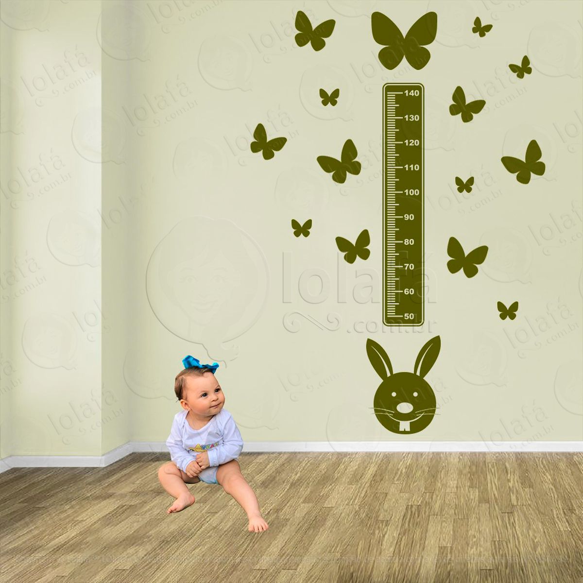coelho e borboletas adesivo régua de crescimento infantil, medidor de altura para quarto, porta e parede - mod:1019