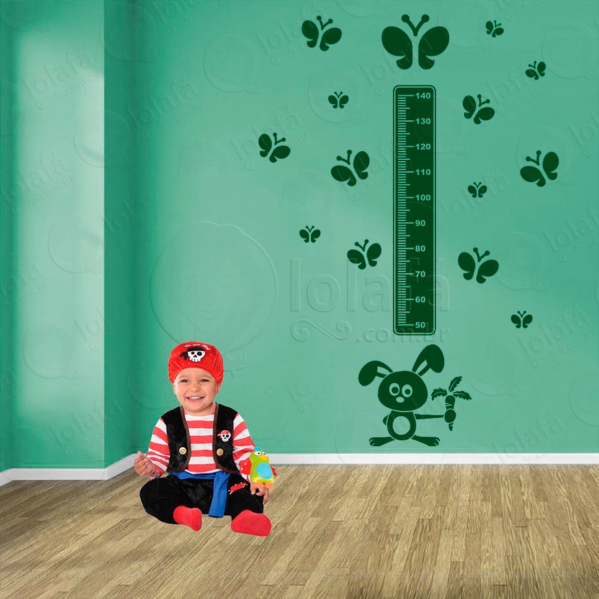 coelho e borboletas adesivo régua de crescimento infantil, medidor de altura para quarto, porta e parede - mod:1023