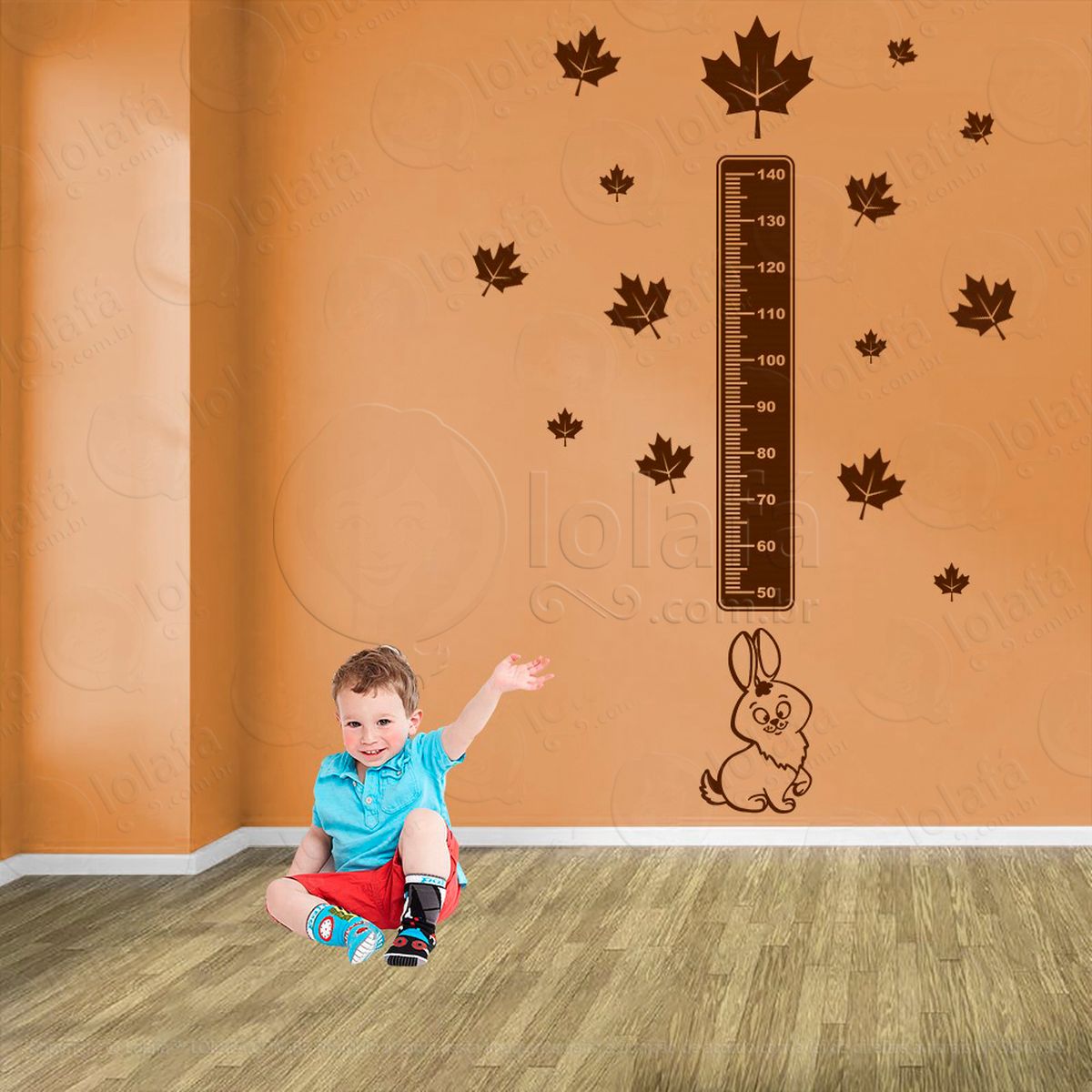 coelho e folhas adesivo régua de crescimento infantil, medidor de altura para quarto, porta e parede - mod:1028