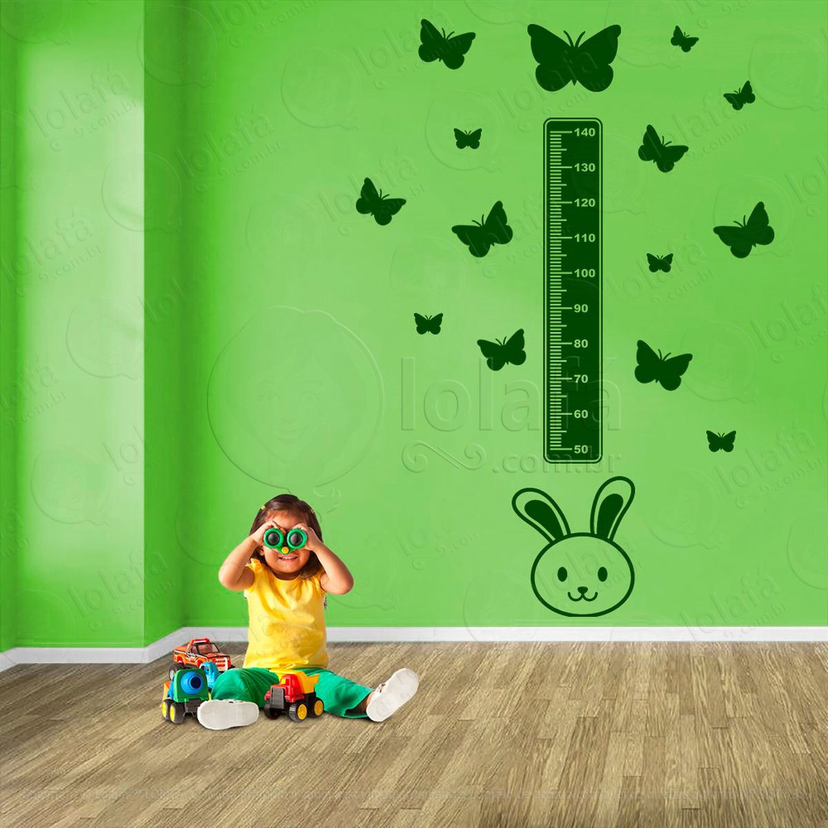 coelho e borboletas adesivo régua de crescimento infantil, medidor de altura para quarto, porta e parede - mod:1031