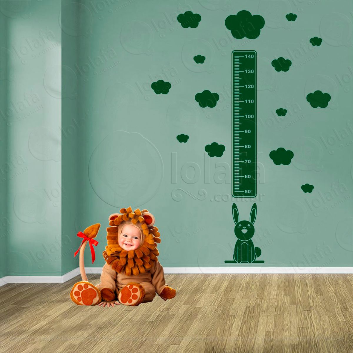 coelho e nuvens adesivo régua de crescimento infantil, medidor de altura para quarto, porta e parede - mod:1038