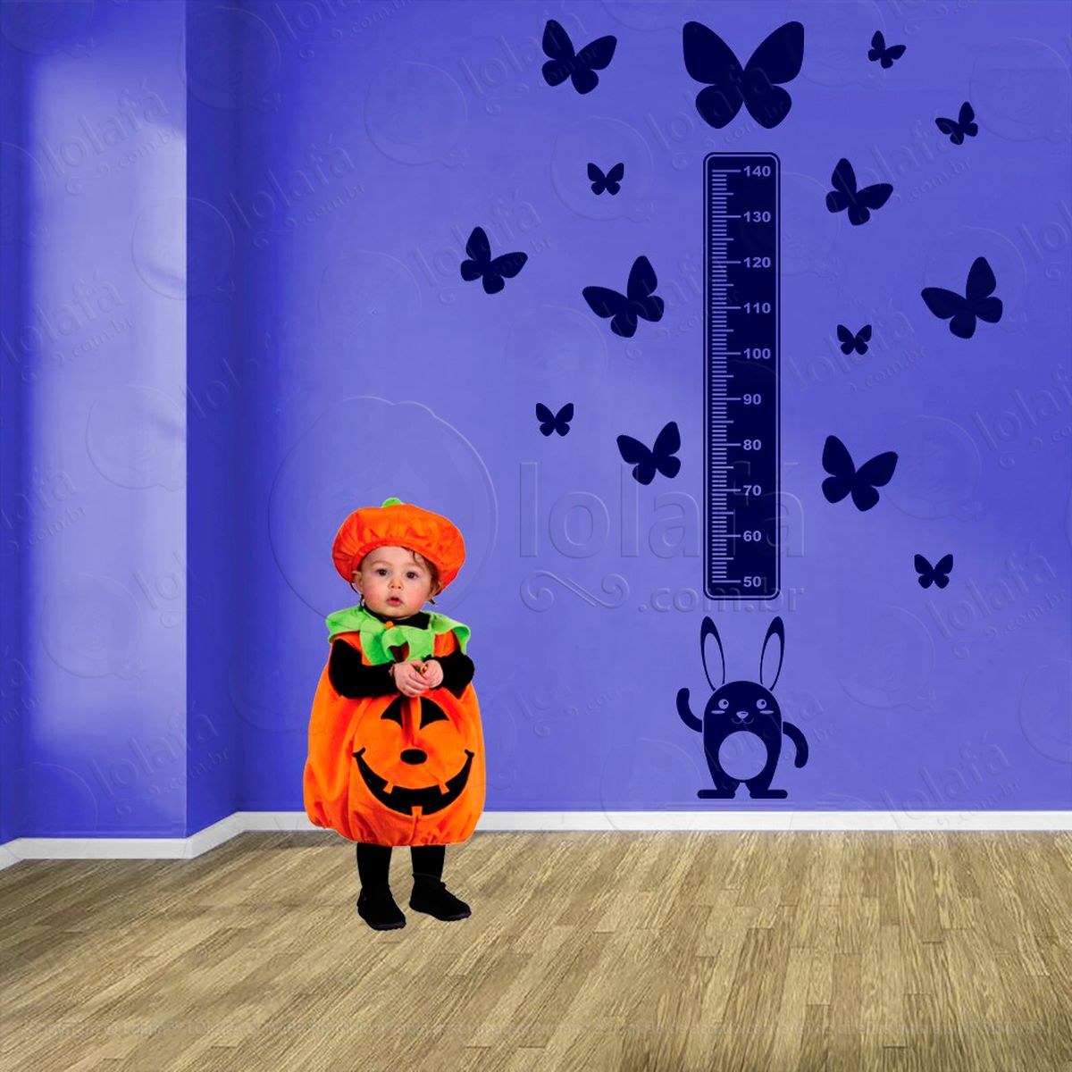 coelho e borboletas adesivo régua de crescimento infantil, medidor de altura para quarto, porta e parede - mod:1039