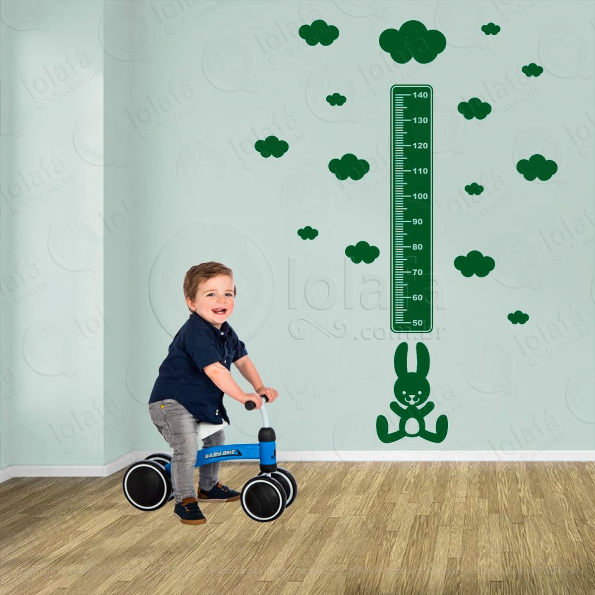 coelho e nuvens adesivo régua de crescimento infantil, medidor de altura para quarto, porta e parede - mod:1042