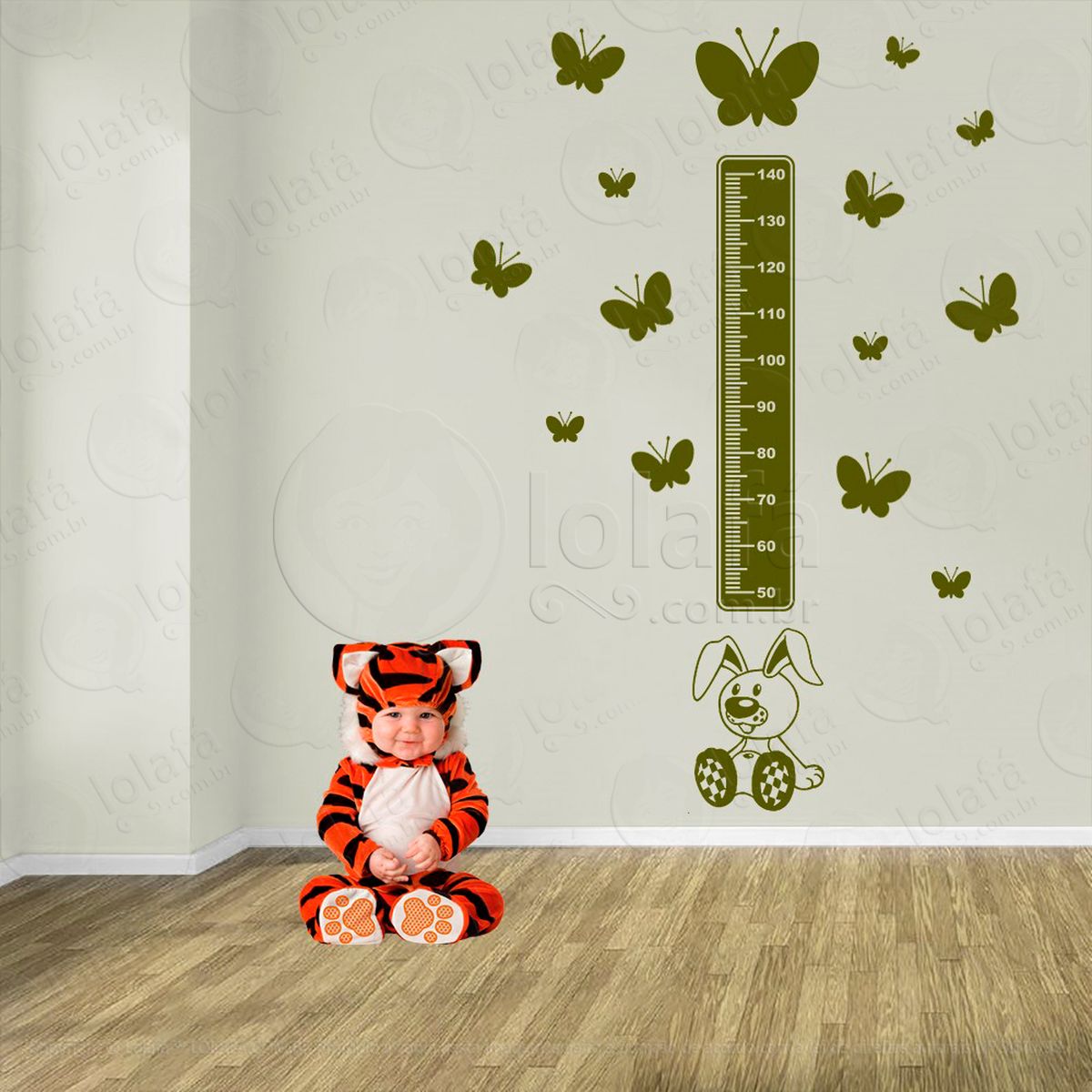 coelho e borboletas adesivo régua de crescimento infantil, medidor de altura para quarto, porta e parede - mod:1047