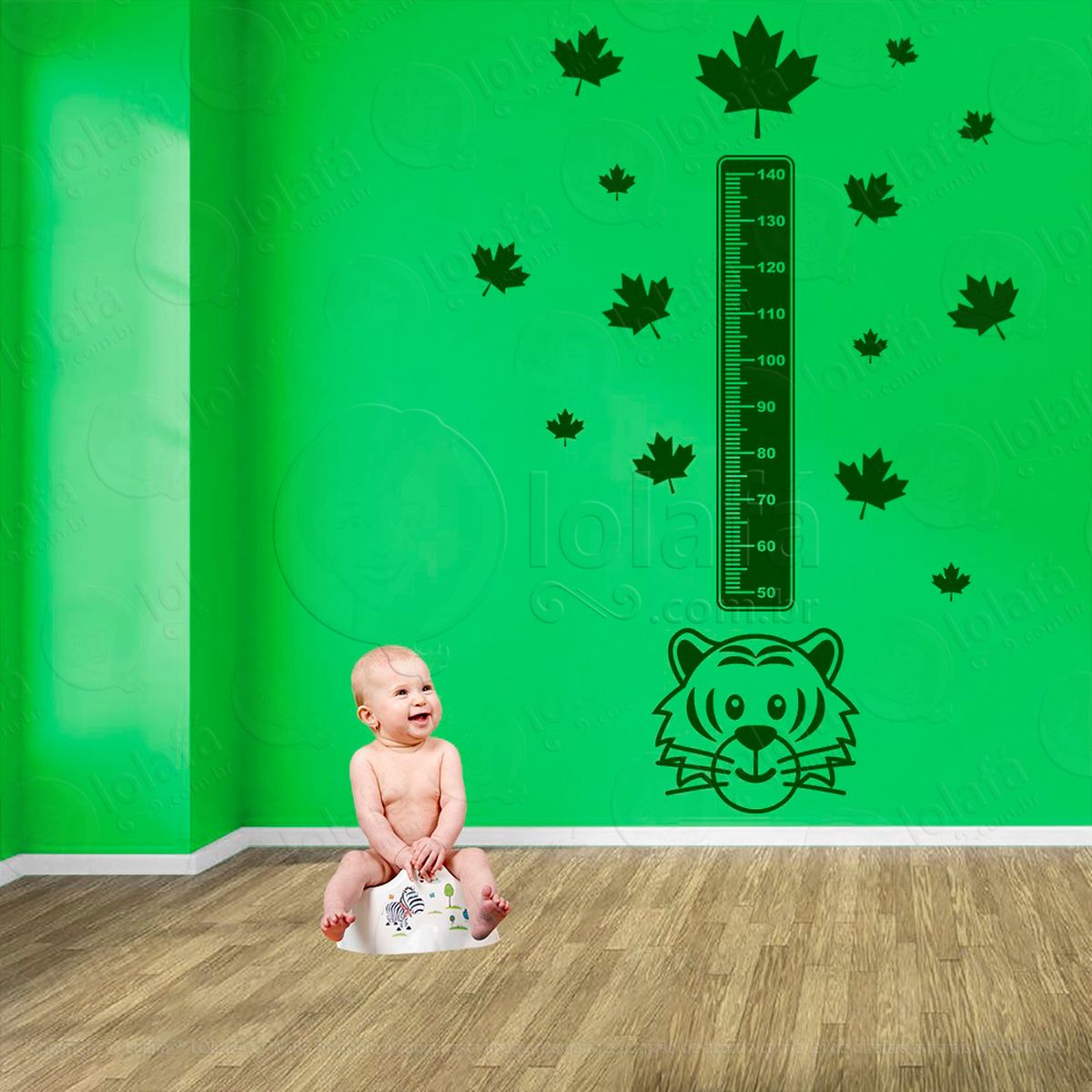tigre e folhas adesivo régua de crescimento infantil, medidor de altura para quarto, porta e parede - mod:1073