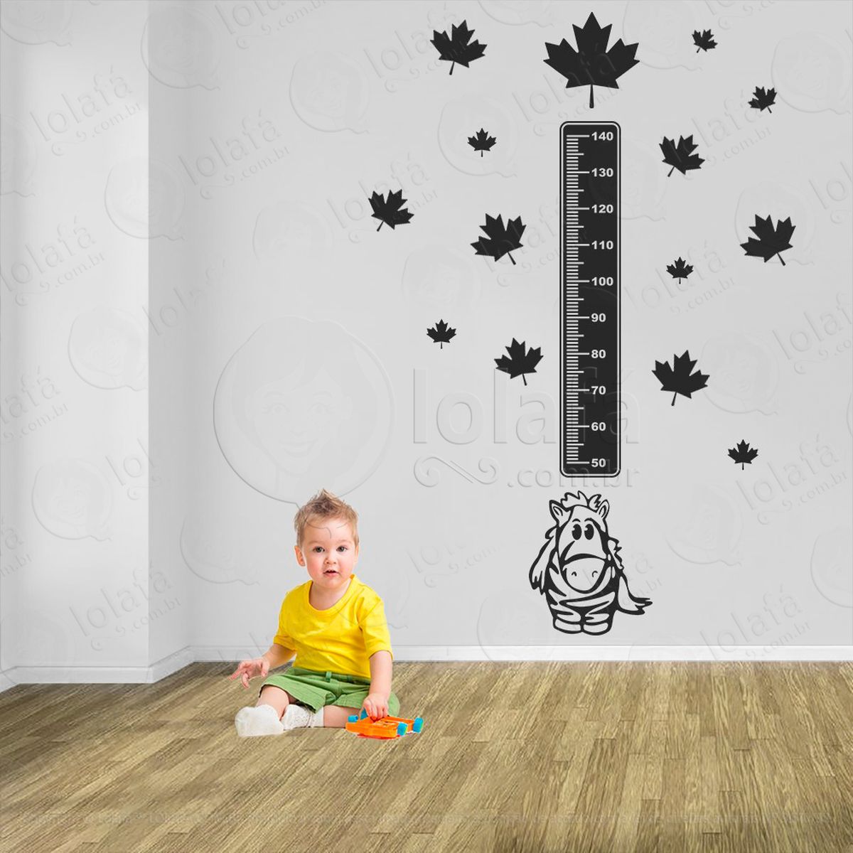 zebra e folhas adesivo régua de crescimento infantil, medidor de altura para quarto, porta e parede - mod:1077