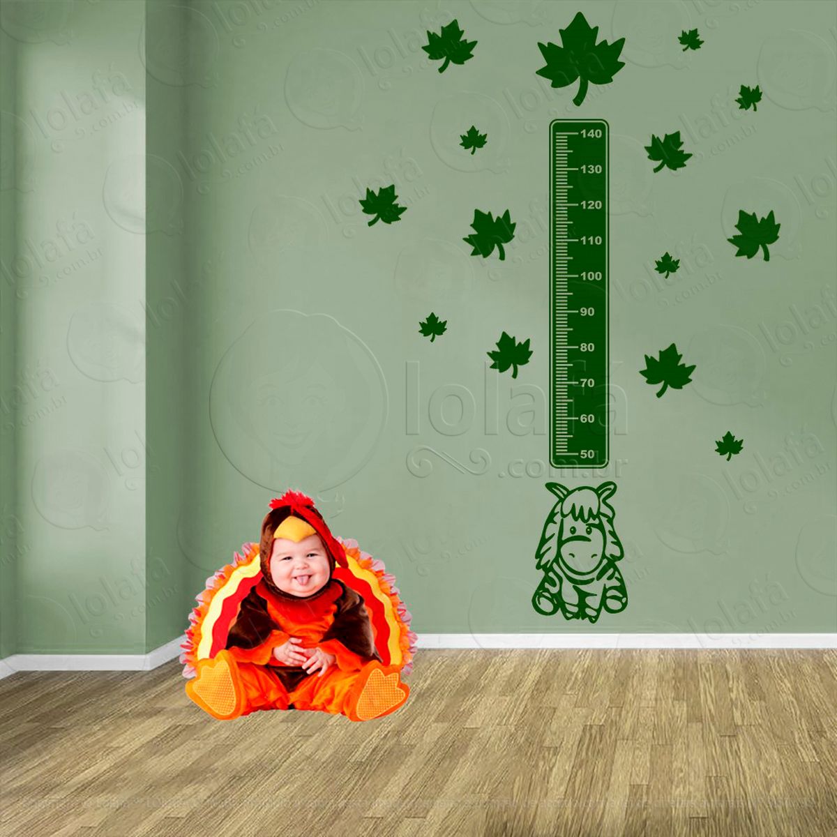 zebra e folhas adesivo régua de crescimento infantil, medidor de altura para quarto, porta e parede - mod:1083