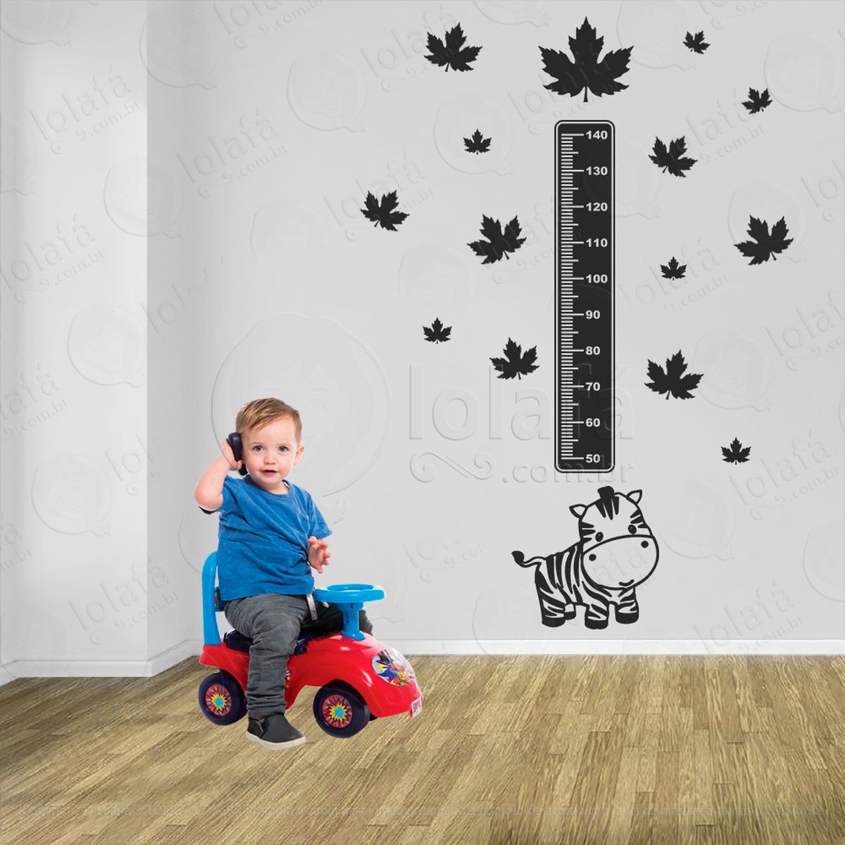 zebra e folhas adesivo régua de crescimento infantil, medidor de altura para quarto, porta e parede - mod:1087