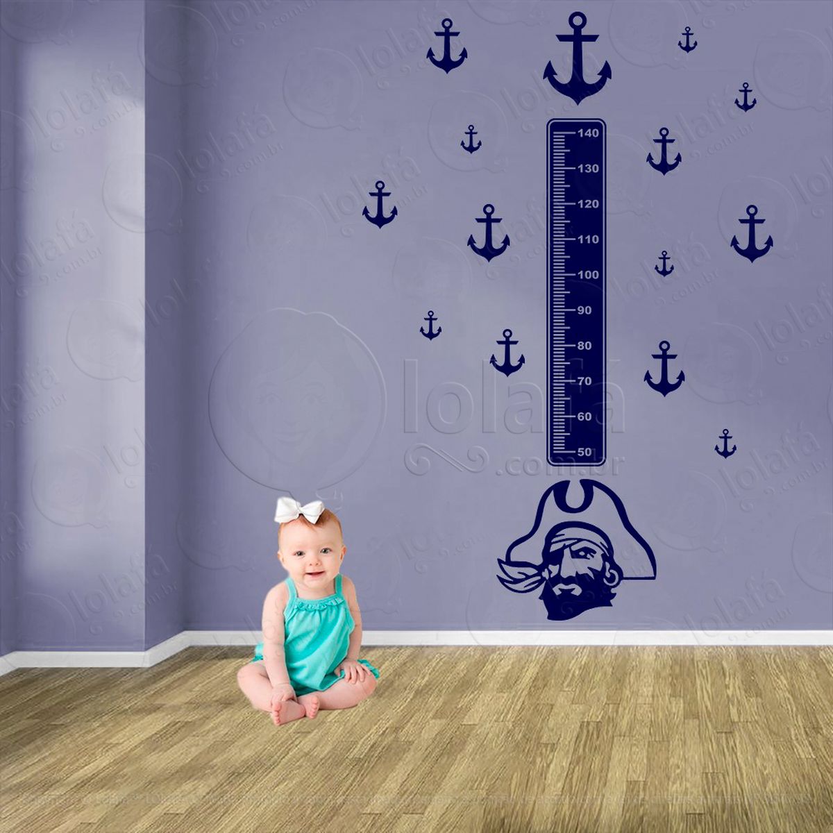 pirata e Âncoras adesivo régua de crescimento infantil, medidor de altura para quarto, porta e parede - mod:1092