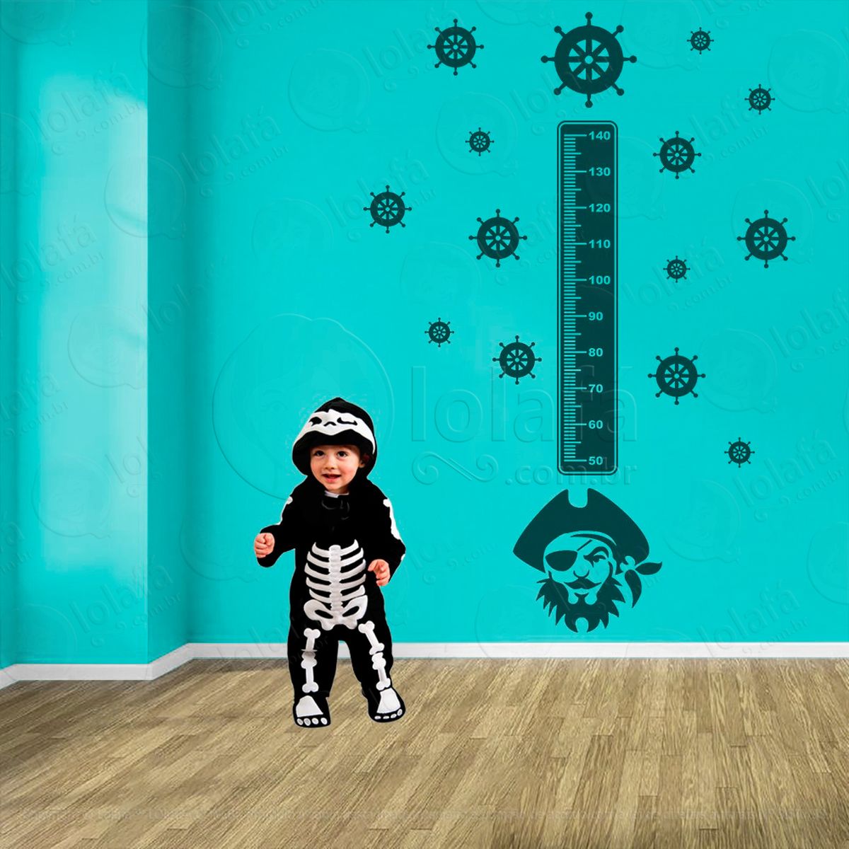 pirata e volantes de navio adesivo régua de crescimento infantil, medidor de altura para quarto, porta e parede - mod:1094