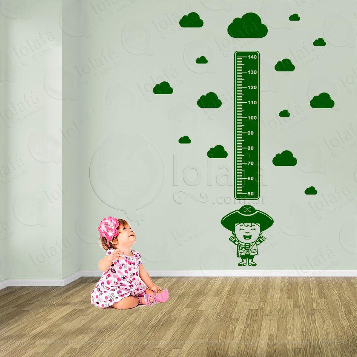 pirata e nuvens adesivo régua de crescimento infantil, medidor de altura para quarto, porta e parede - mod:1095