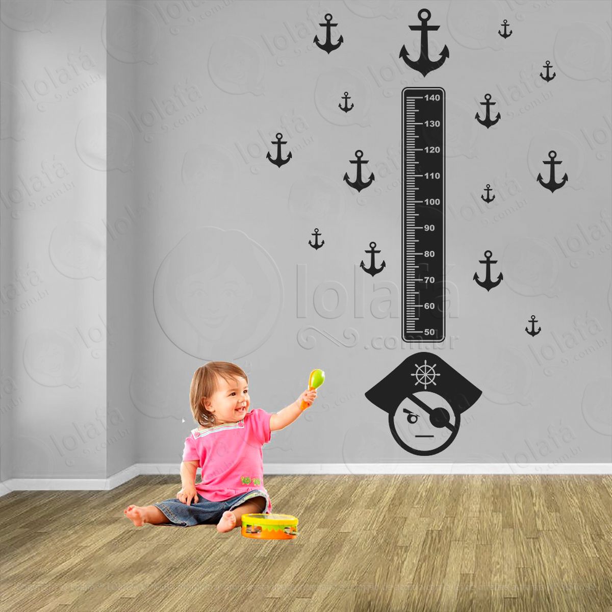 pirata e Âncoras adesivo régua de crescimento infantil, medidor de altura para quarto, porta e parede - mod:1096