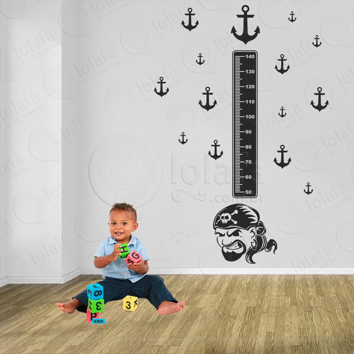 pirata e Âncoras adesivo régua de crescimento infantil, medidor de altura para quarto, porta e parede - mod:1100