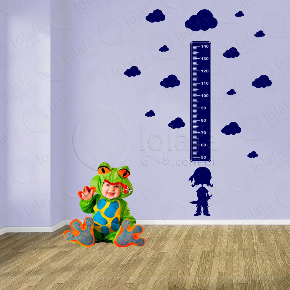 pirata e nuvens adesivo régua de crescimento infantil, medidor de altura para quarto, porta e parede - mod:1103