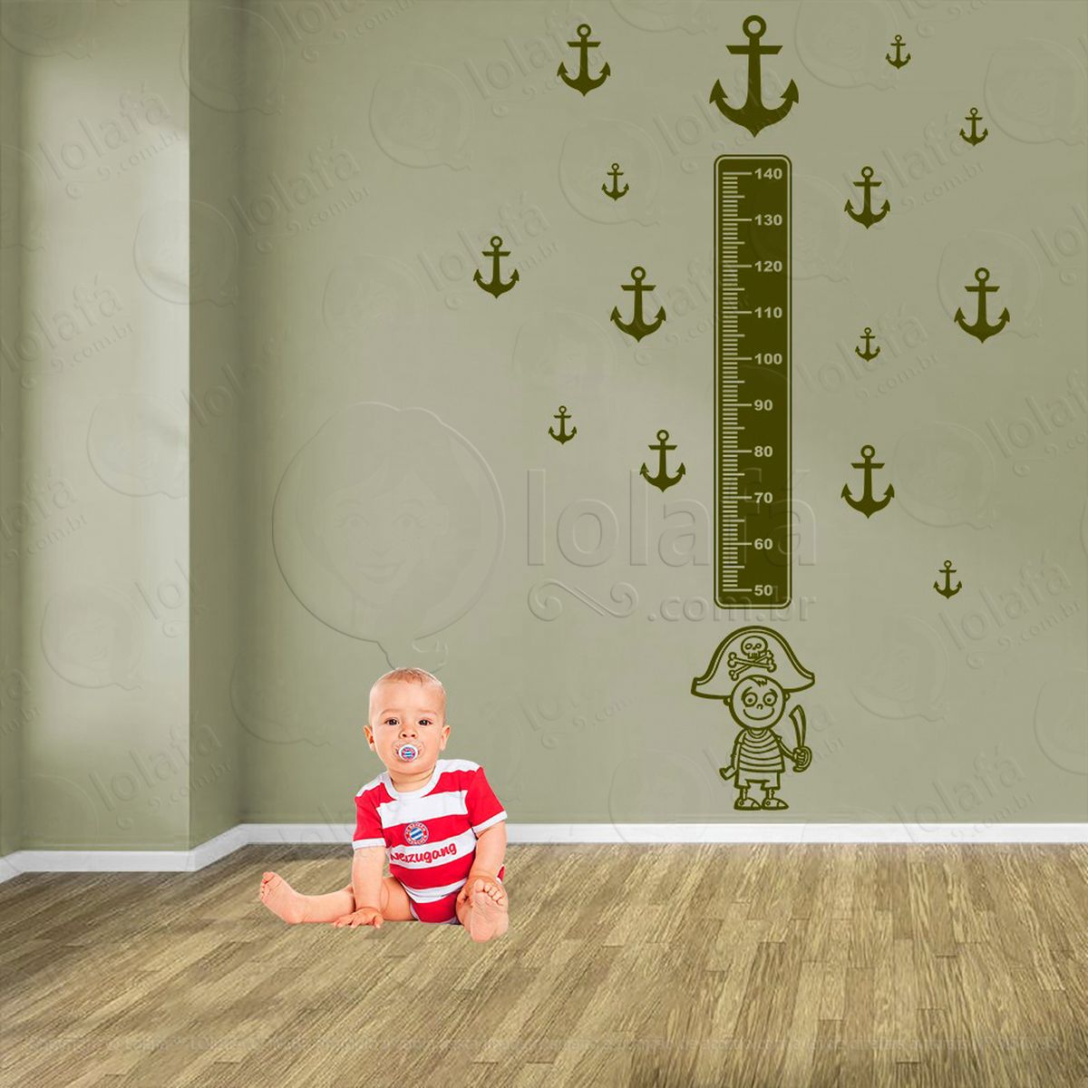 pirata e Âncoras adesivo régua de crescimento infantil, medidor de altura para quarto, porta e parede - mod:1104