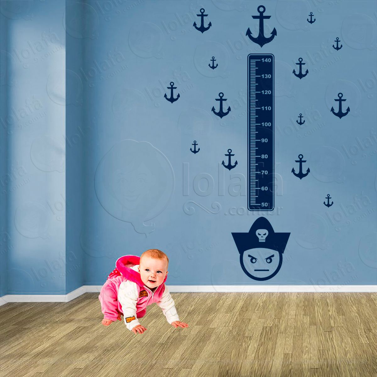 pirata e Âncoras adesivo régua de crescimento infantil, medidor de altura para quarto, porta e parede - mod:1108