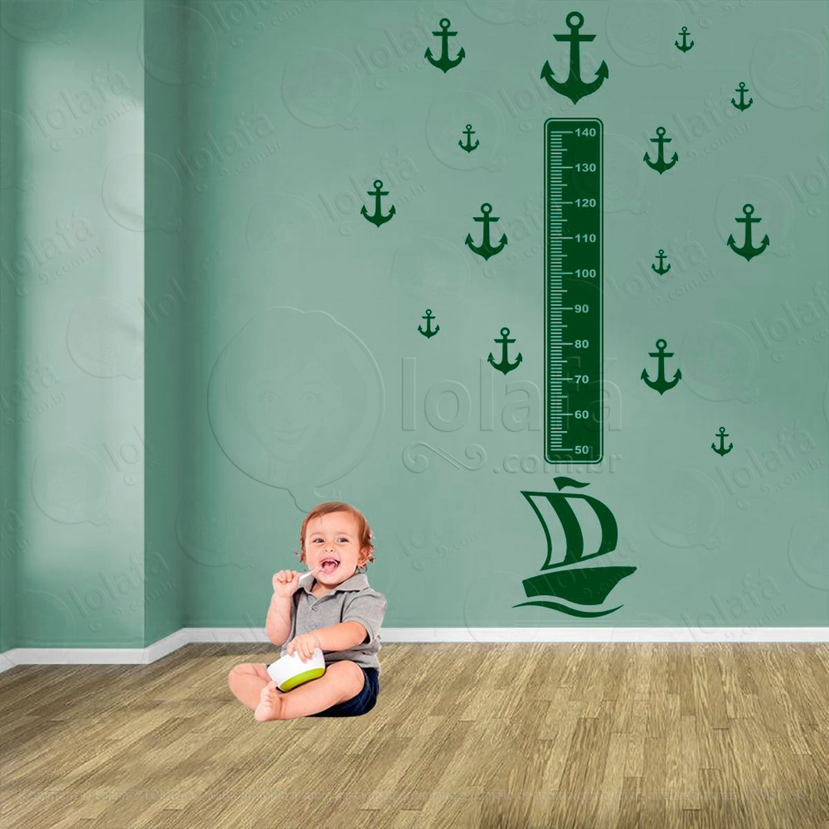 barco e Âncoras adesivo régua de crescimento infantil, medidor de altura para quarto, porta e parede - mod:1112
