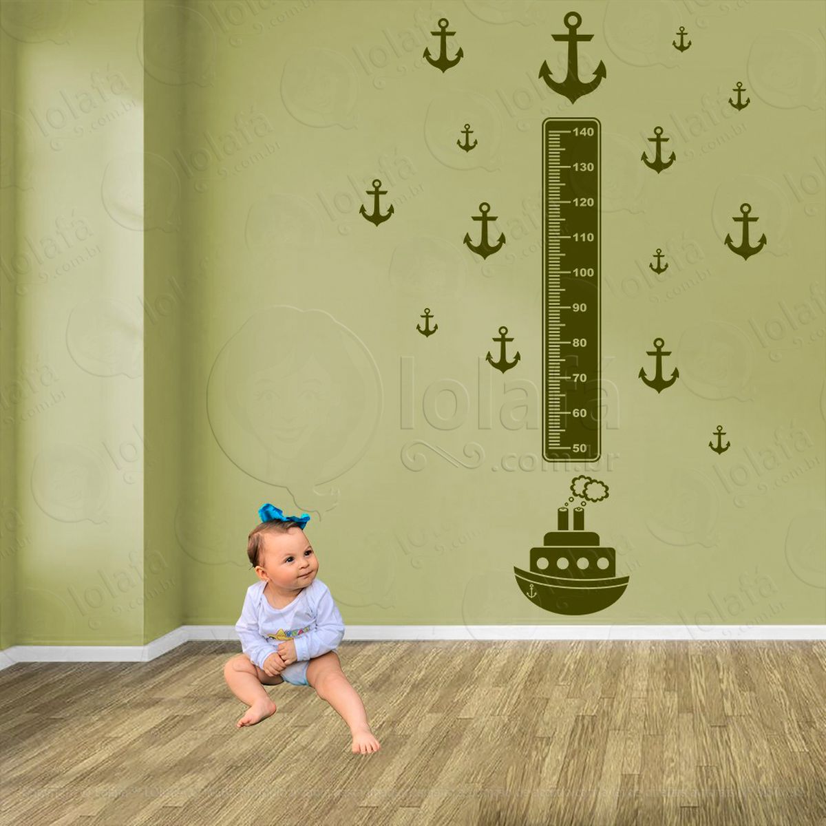 navio e Âncoras adesivo régua de crescimento infantil, medidor de altura para quarto, porta e parede - mod:1119